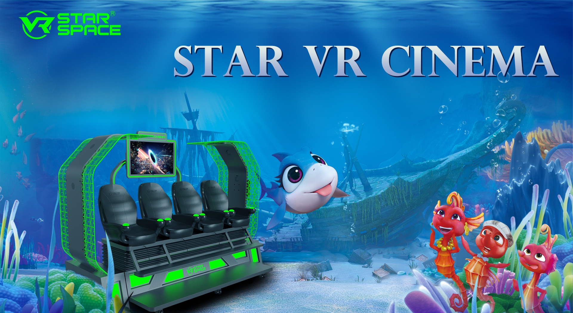 VR Star Space 9D Virtual Reality Movie Cinema 4 Seats Virtual Reality Shooting Game Simulator
