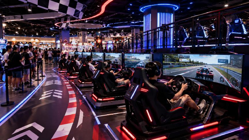 Turnkey racing simulator zone for arcades and venues