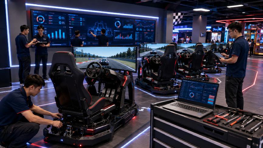 Turnkey racing simulator installation and management support